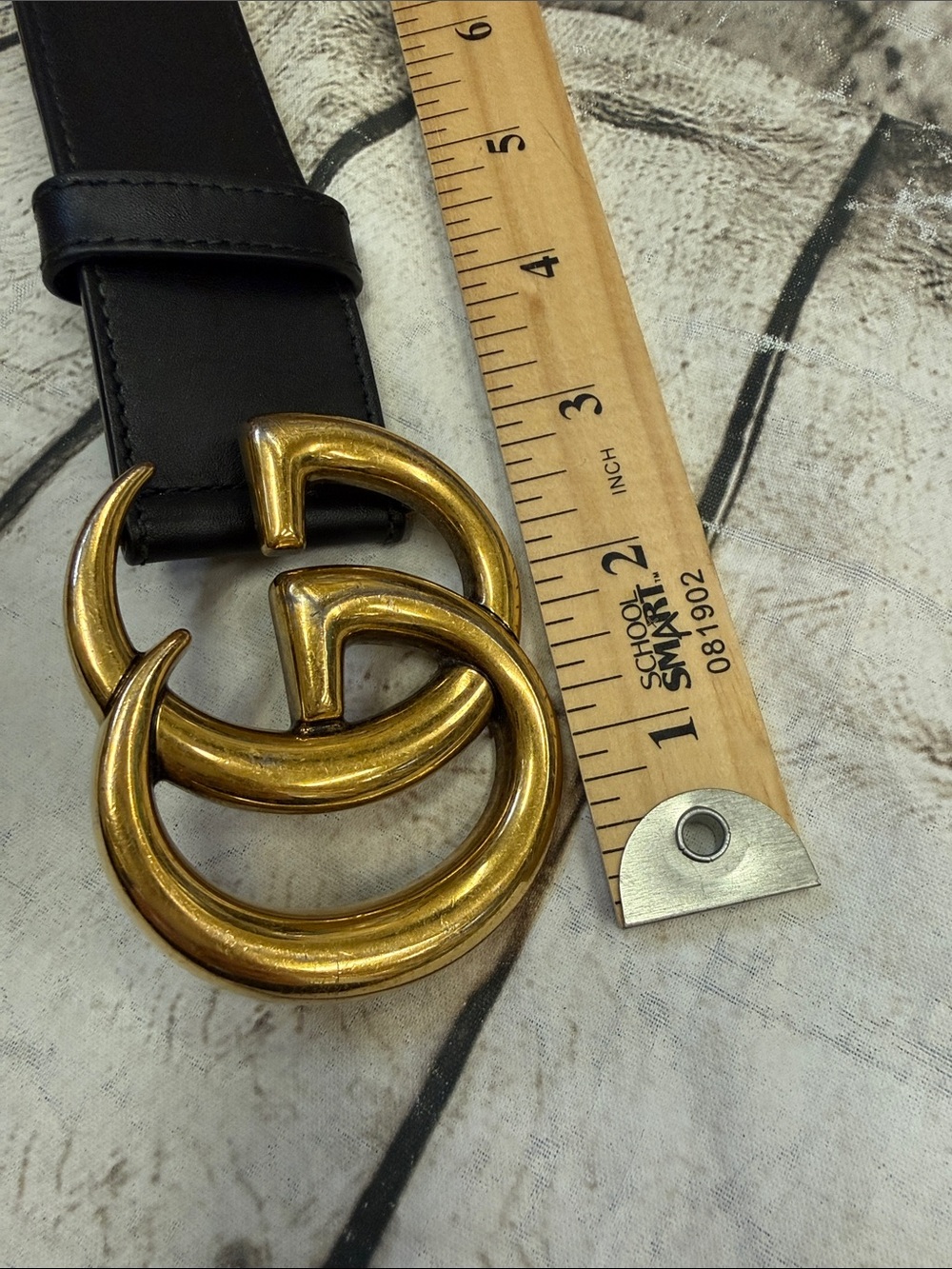 GUCCI GG Marmont Belt Black Leather Gold Buckle Size 80/32 - Picture 11 of 12